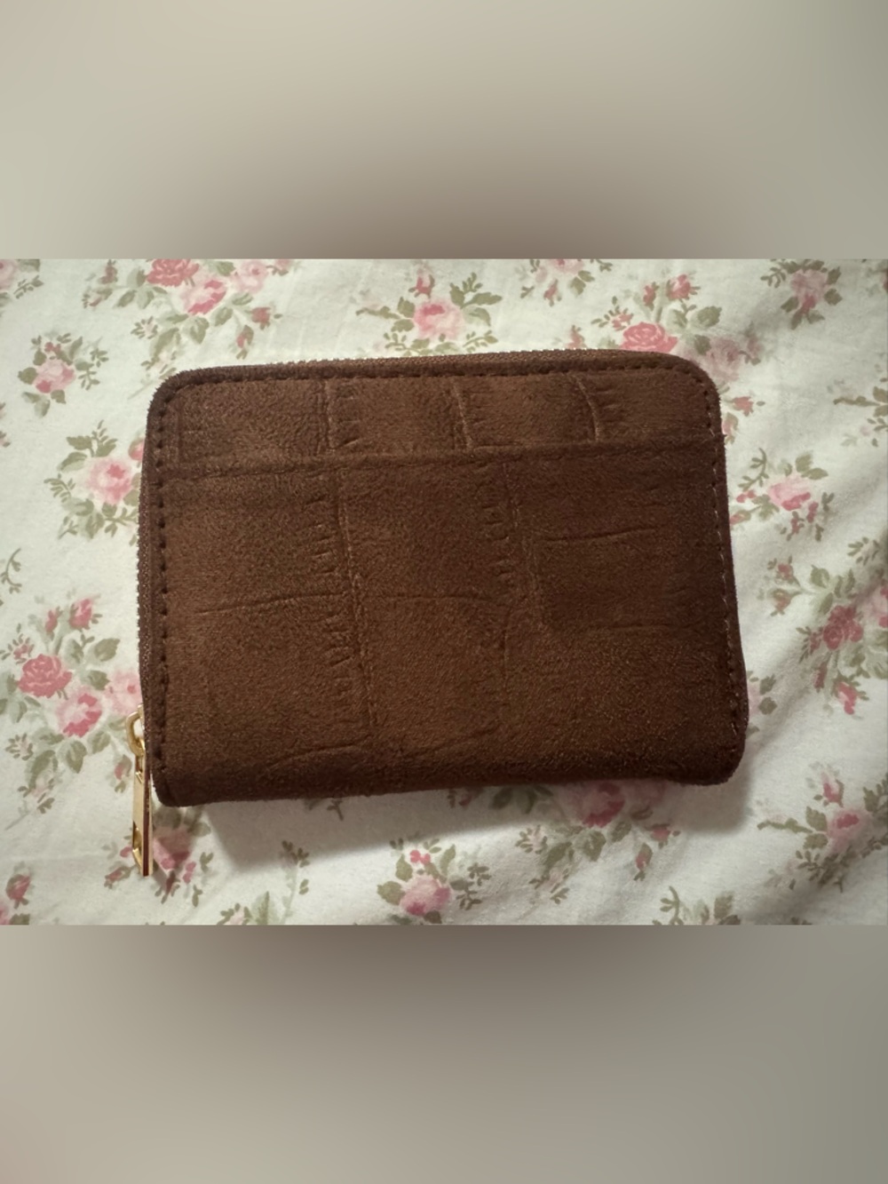 Brown Suede Zip Card Wallet
